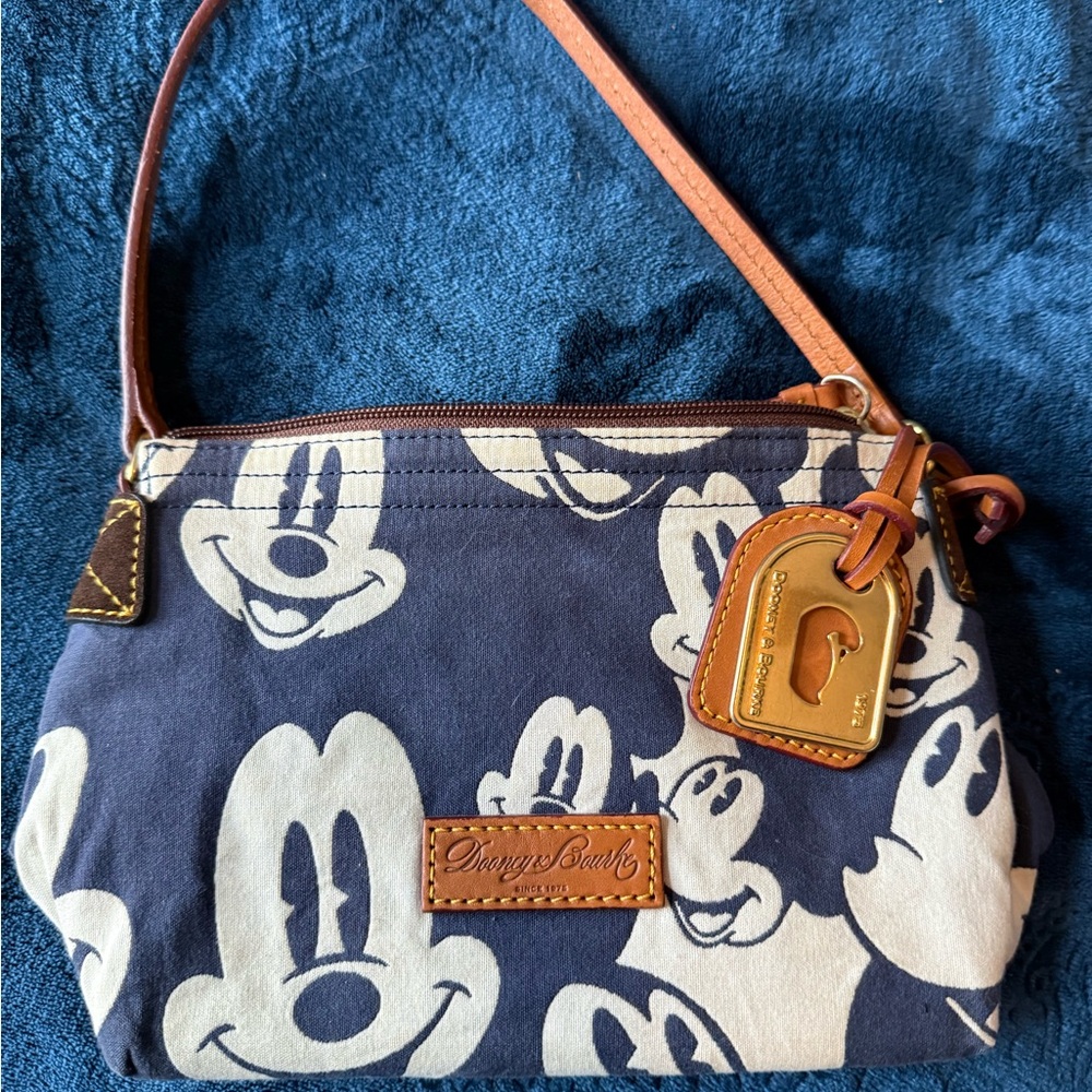 Dooney & Bourke Navy and Tan Mickey Mouse Shoulder Bag